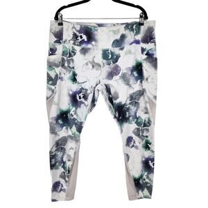 Athleta Mudra Blue Watercolor Side Pocket Floral 7/8 Leggings Size 1X